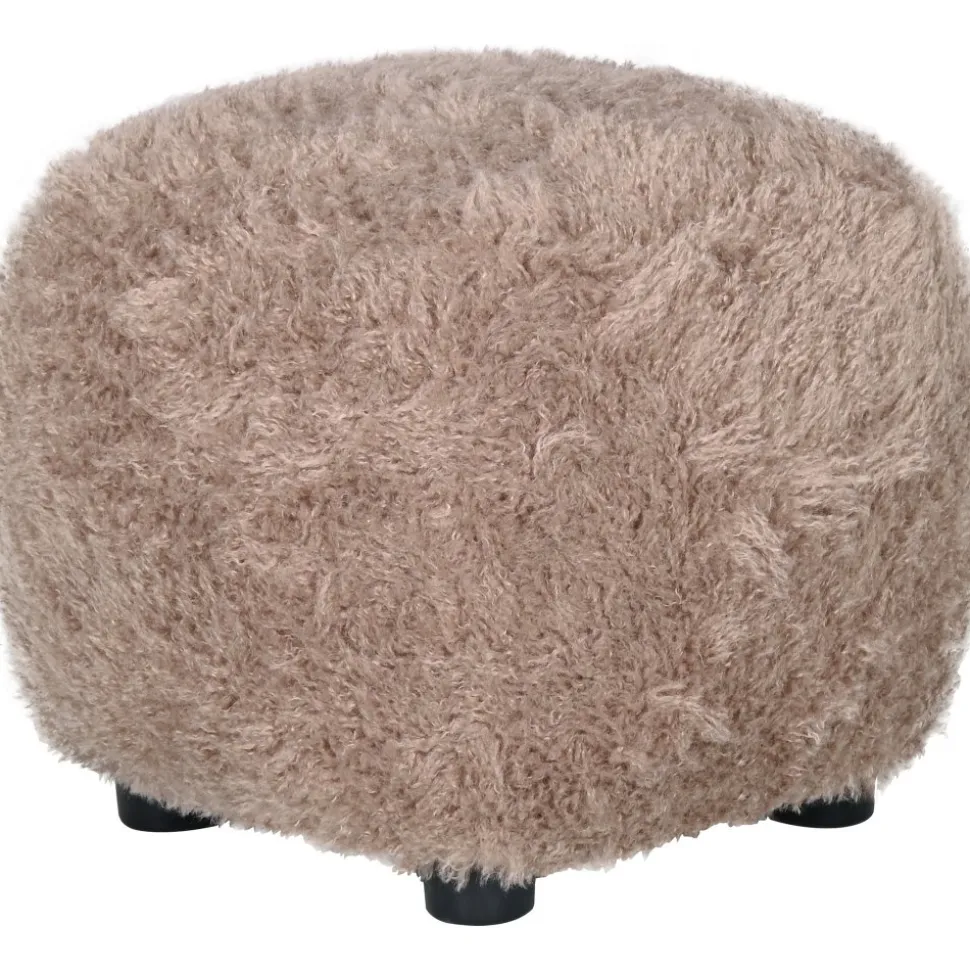 Fluffy sittpuff i brungrått hårigt tyg