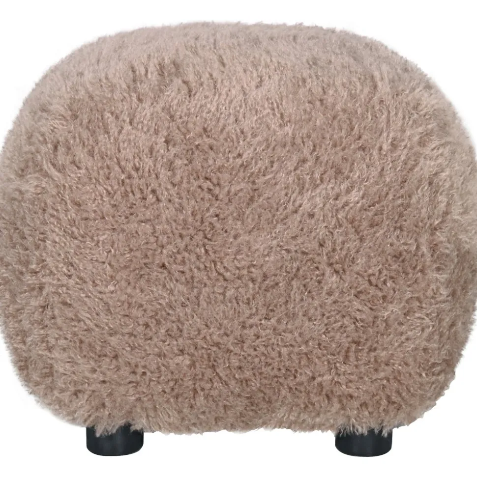 Fluffy sittpuff i brungrått hårigt tyg