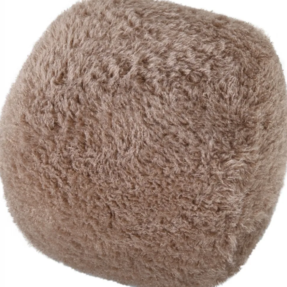 Fluffy sittpuff i brungrått hårigt tyg