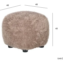 Fluffy sittpuff i brungrått hårigt tyg