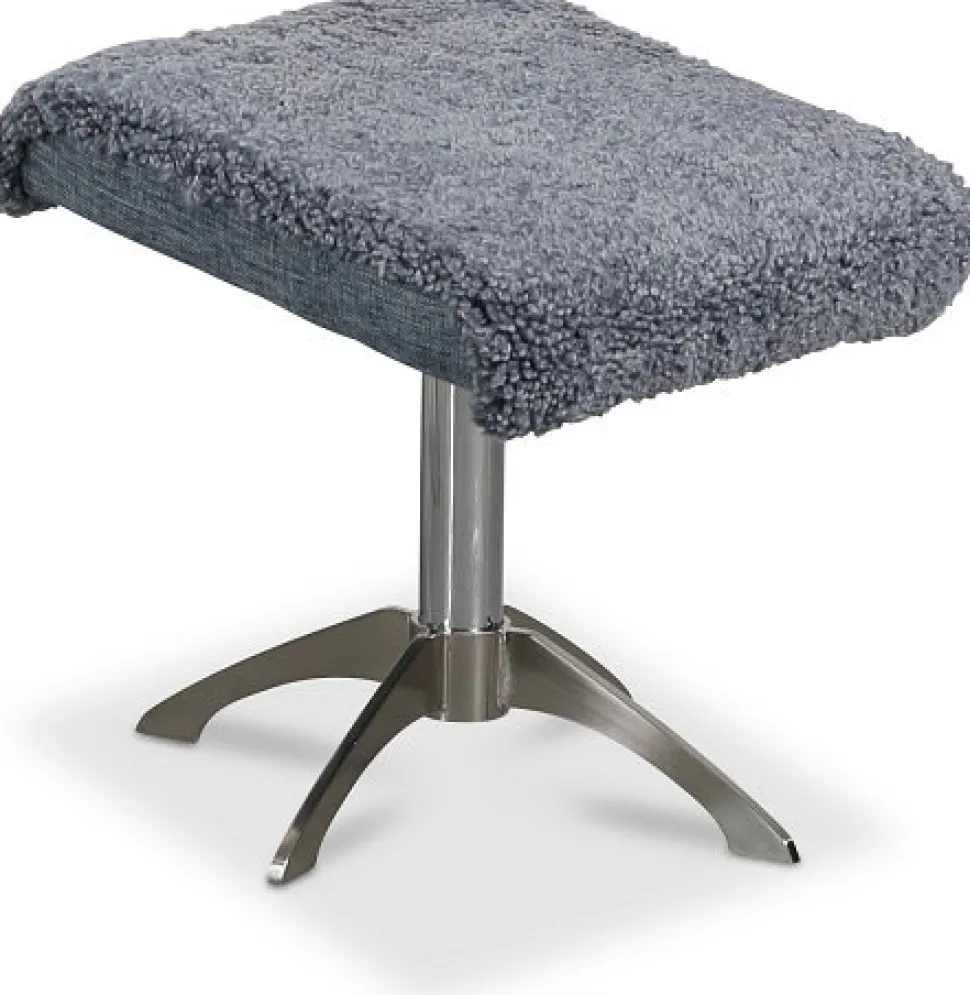 Fotpall i ljusgrått fårskinn + Möbeltassar