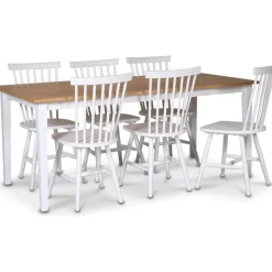 Fårö matgrupp - Bord 180x90 cm med 6 st vita Karl pinnstolar + 6.00 x Stolsdyna