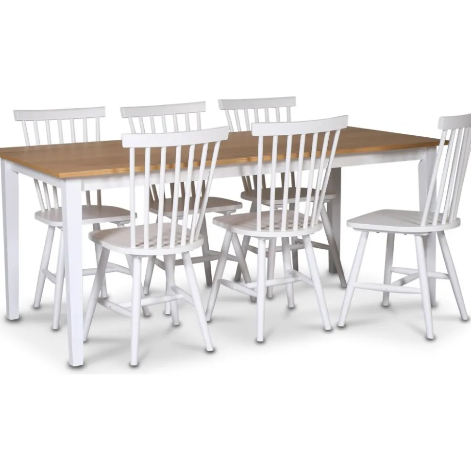 Fårö matgrupp - Bord 180x90 cm med 6 st vita Karl pinnstolar