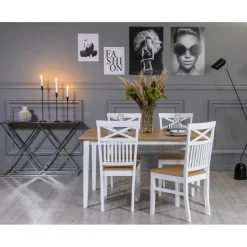 Fårö matgrupp 140 cm inklusive 4 st stolar med kryss - Ek/vit