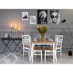 Fårö matgrupp 140 cm inklusive 4 st stolar med kryss - Ek/vit