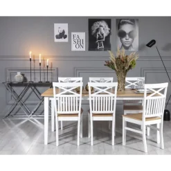 Fårö matgrupp: Bord 180 cm inklusive 6 st Fårö stolar med kryss - Ek/vit