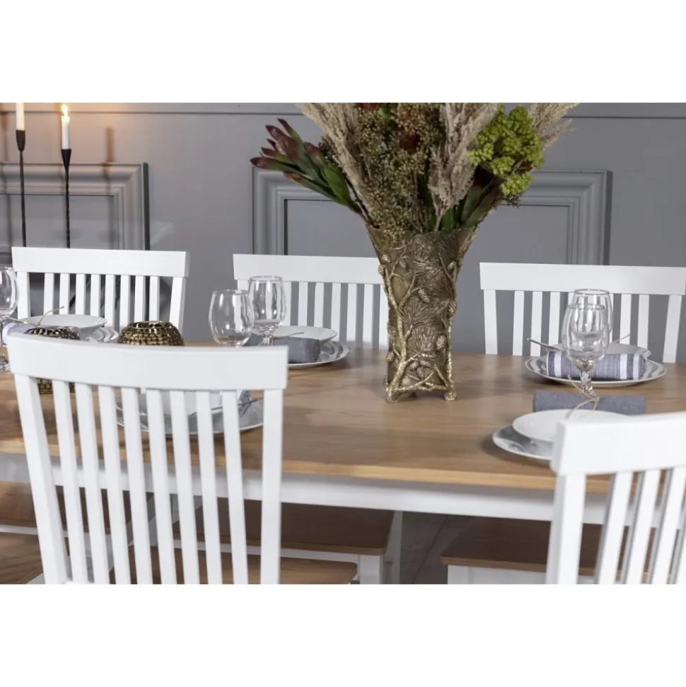 Fårö matgrupp: Bord 180 cm inklusive 6 st Fårö stolar - Ek/vit + 6.00 x Stolsdyna