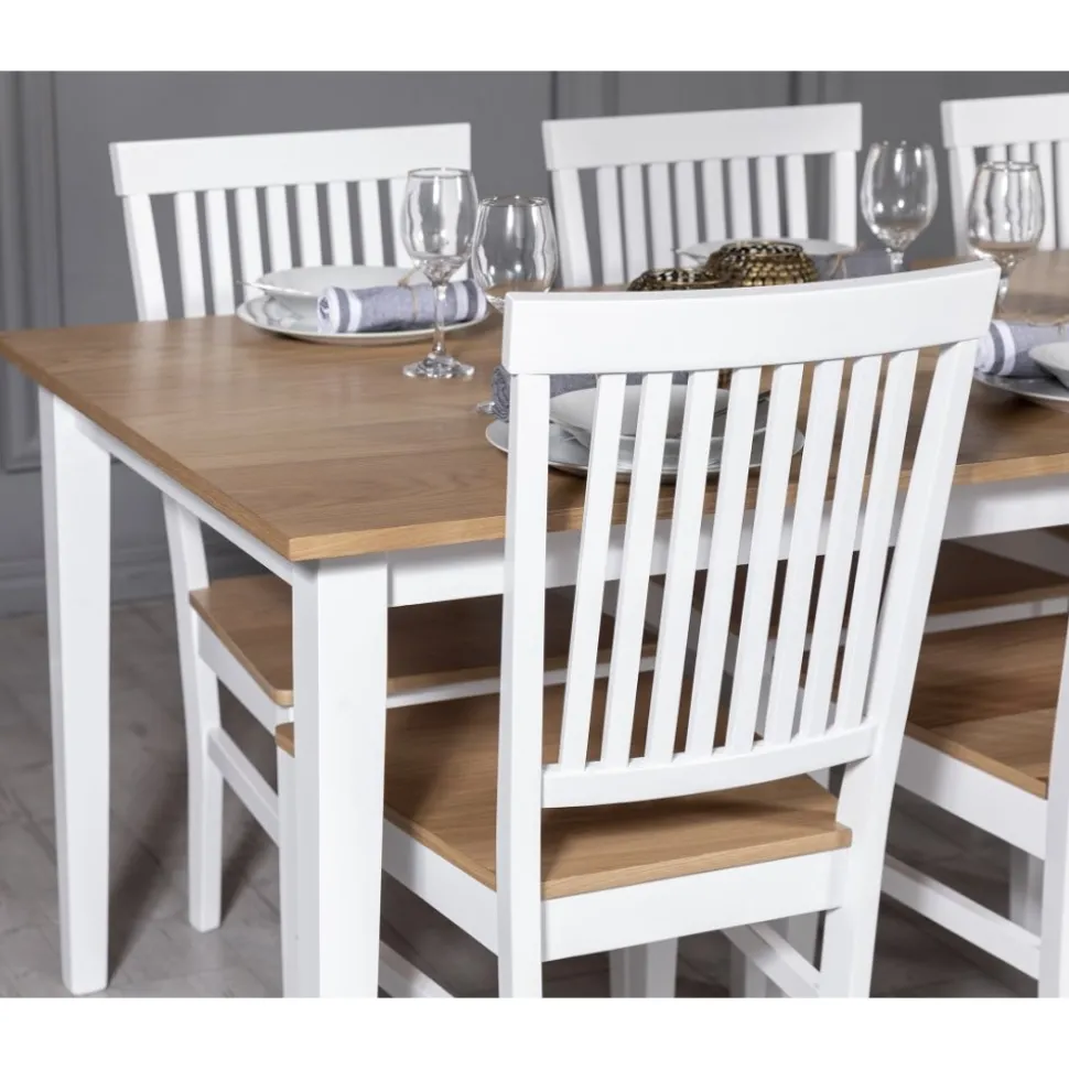 Fårö matgrupp: Bord 180 cm inklusive 6 st Fårö stolar - Ek/vit + 6.00 x Stolsdyna