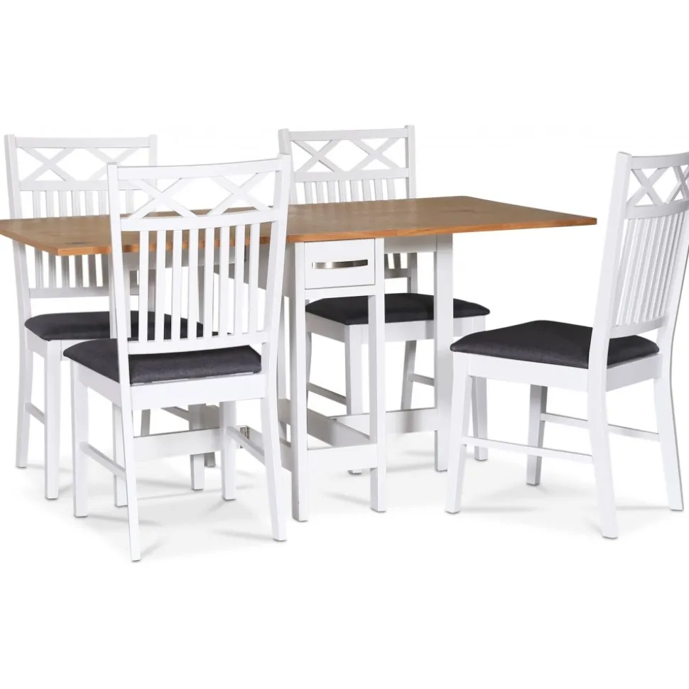 Fårö matgrupp; Fårö klaffbord Vit / Ek med 4 st Sandhamn Gripsholm stolar + 3.00 x Möbeltassar