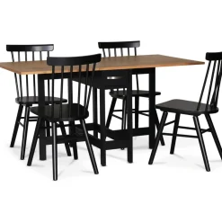 Fårö matgrupp; Fårö klaffbord Svart / Ek med 4 st svarta Orust pinnstolar + 4.00 x Stolsdyna