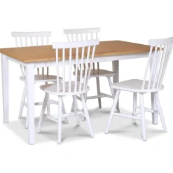 Fårö matgrupp; matbord 140x90 cm - Vit / oljad ek med 4 st vita Karl pinnstolar + 3.00 x Möbeltassar