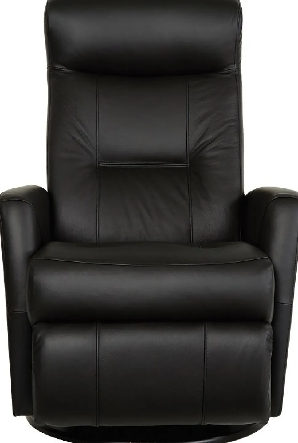 Frans reclinerfåtölj i svart skinn med gung och snurrfunktion