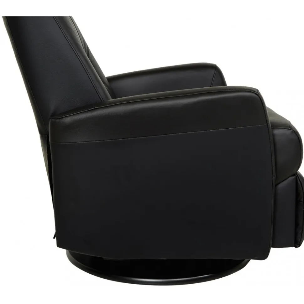 Frans reclinerfåtölj i svart skinn med gung och snurrfunktion