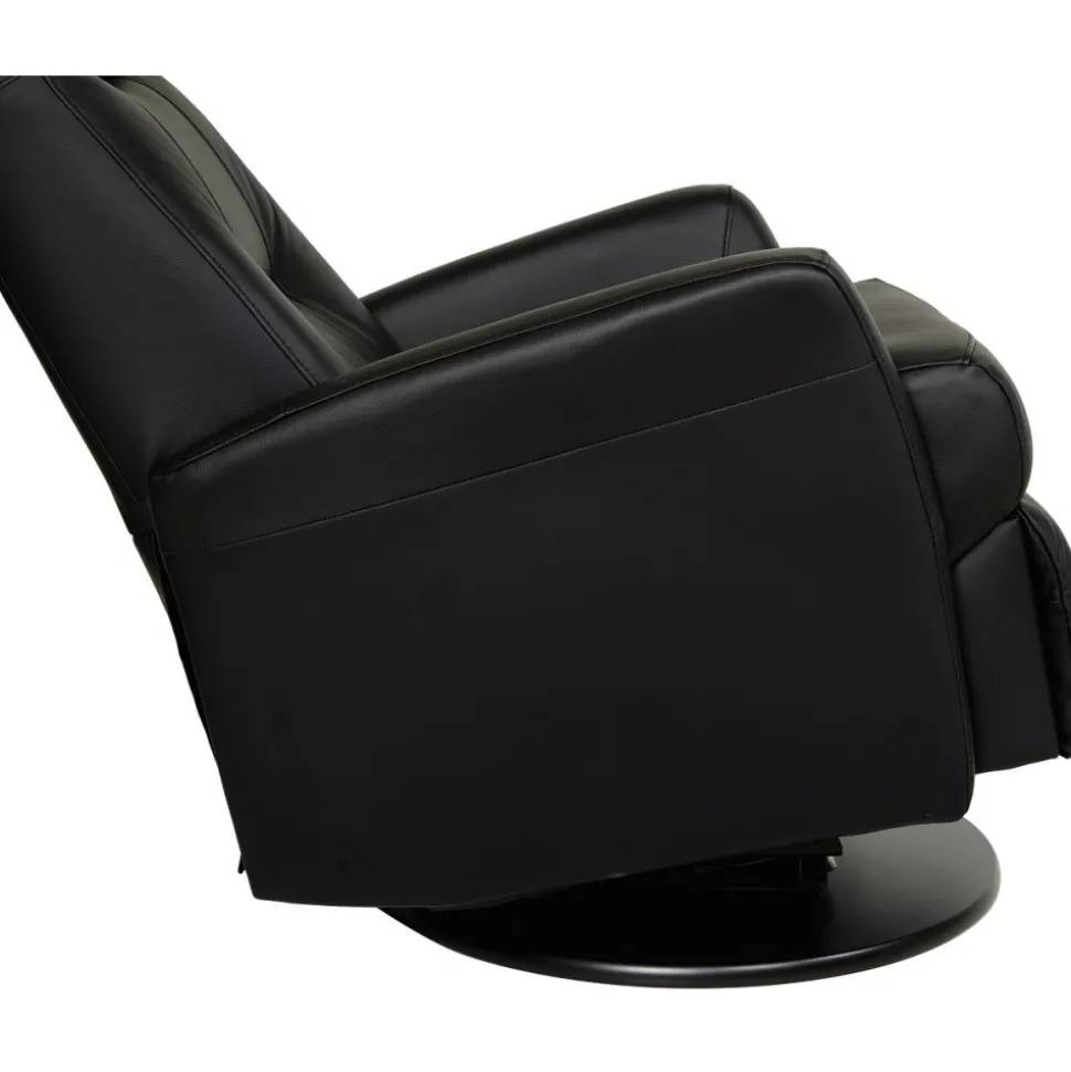 Frans reclinerfåtölj i svart skinn med gung och snurrfunktion