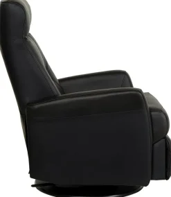 Frans reclinerfåtölj i svart skinn med gung och snurrfunktion