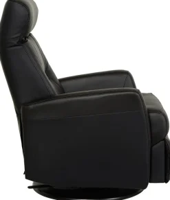 Frans reclinerfåtölj i svart skinn med gung och snurrfunktion