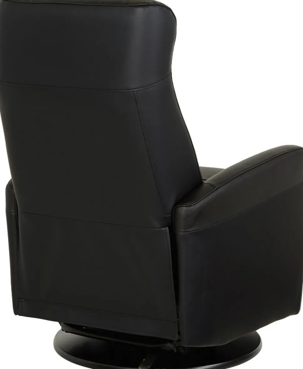 Frans reclinerfåtölj i svart skinn med gung och snurrfunktion