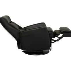 Frans reclinerfåtölj i svart skinn med gung och snurrfunktion