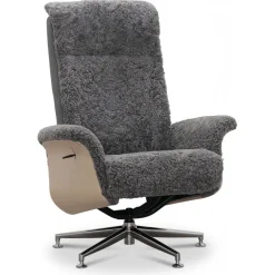 Fårskinnsfåtölj med fotpall grå/whitewash - Ulla + Fläckborttagare för möbler