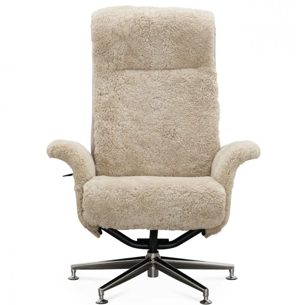 Fårskinnsfåtölj med fotpall beige / whitewash - Ulla