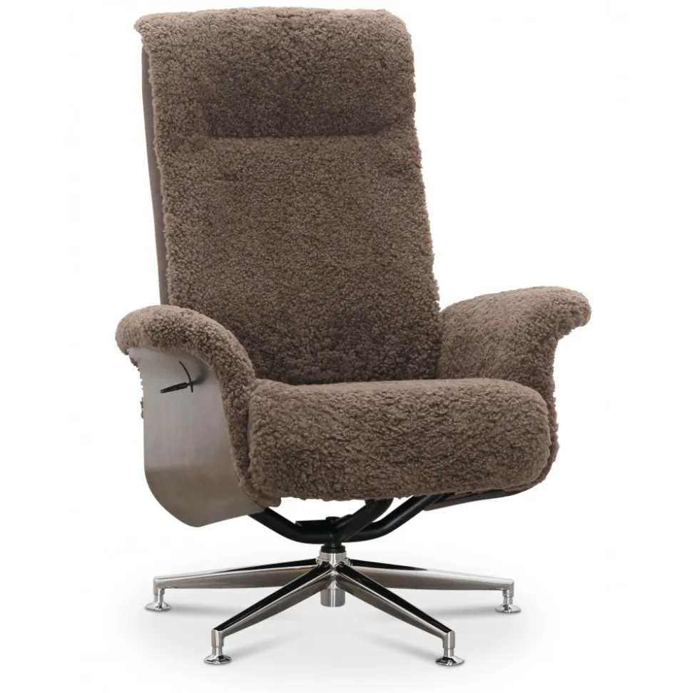 Fårskinnsfåtölj med fotpall - ek/brun - Ulla + Textilrengöring för möbler