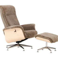 Fårskinnsfåtölj med fotpall - Brun / ek - Ulla