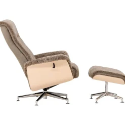 Fårskinnsfåtölj med fotpall - Brun / ek - Ulla