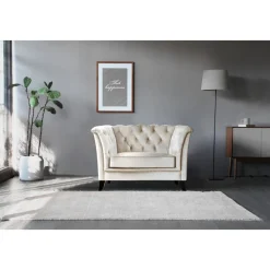 Fåtölj chesterfield beige sammet - Milton + Möbeltassar