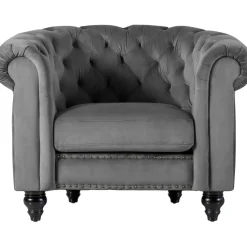 Fåtölj chesterfield grå sammet Royal + Textilrengöring för möbler