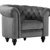 Fåtölj chesterfield grå sammet Royal