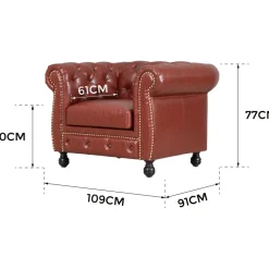 Fåtölj chesterfield i brunt PU - Charles