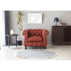 Fåtölj chesterfield i brunt PU - Charles