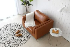 Fåtölj cognacs färgat konstläder - Cansas + Textilrengöring för möbler