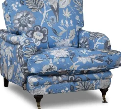 Fåtölj Howard blommigt tyg blå + Textilrengöring för möbler