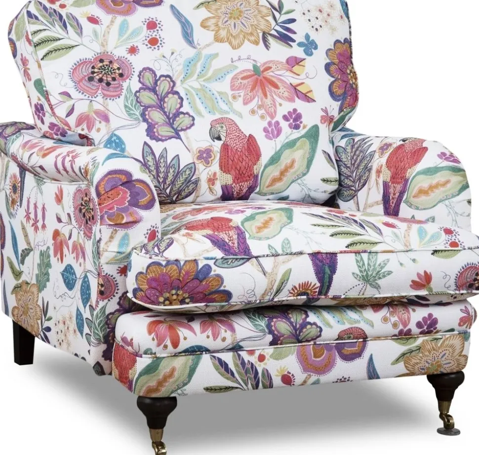 Fåtölj Howard blommigt tyg vit + Fläckborttagare för möbler