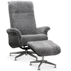 Fåtölj i fårskinn med fotpall - Grå/svart - Ulla + Fläckborttagare för möbler