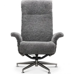 Fåtölj i fårskinn med fotpall - Grå/svart - Ulla + Fläckborttagare för möbler