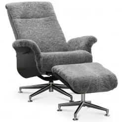 Fåtölj i fårskinn med fotpall - Grå/svart - Ulla + Textilrengöring för möbler