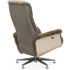 Fåtölj i fårskinn med fotpall - Ek/mörkbeige fårskinn - Ulla + Fläckborttagare för möbler