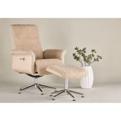 Fåtölj med fotpall - Beige / Whitewash