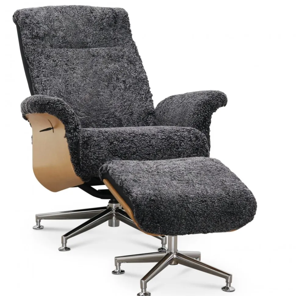 Fåtölj med fotpall fårskinn ek/antracit - Ulla + Textilrengöring för möbler