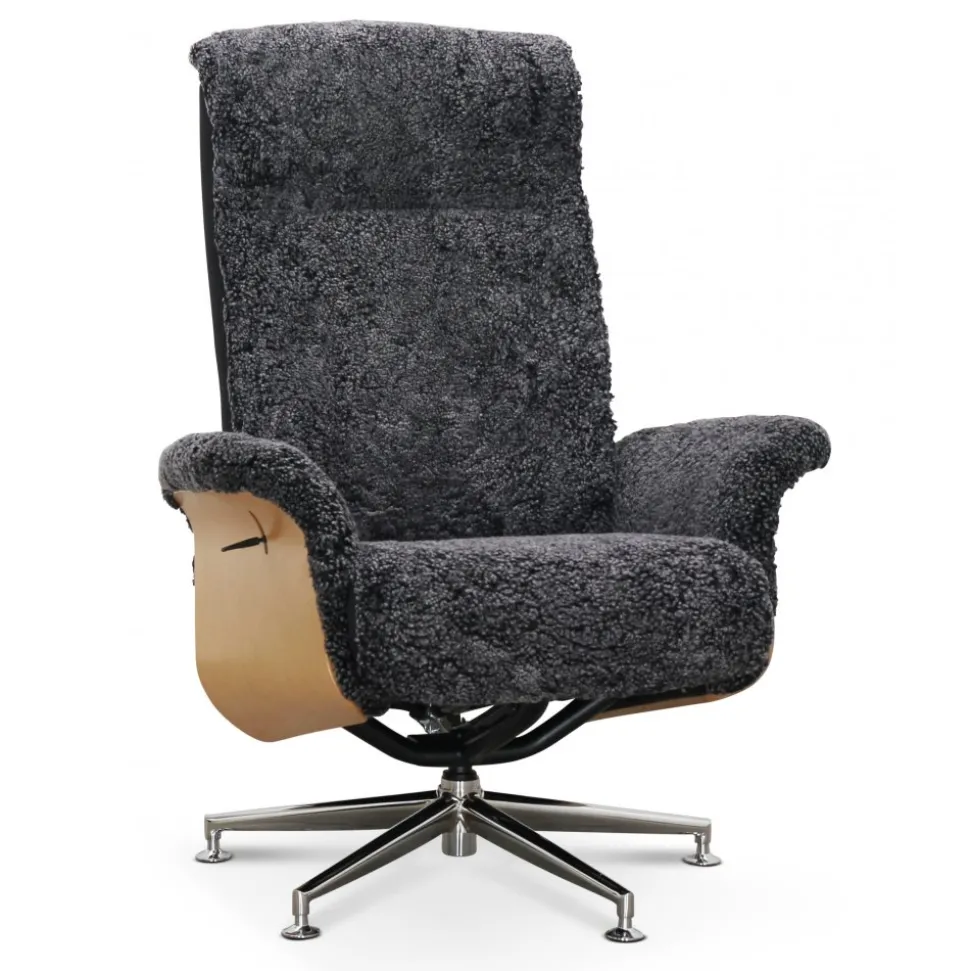 Fåtölj med fotpall fårskinn ek/antracit - Ulla + Textilrengöring för möbler
