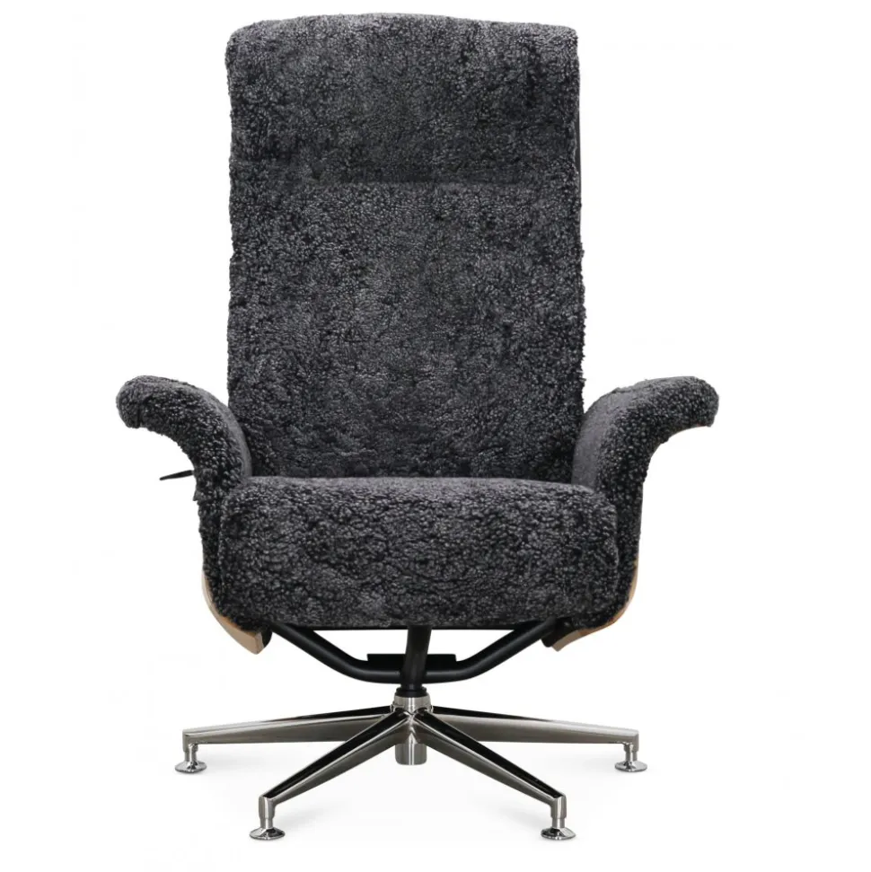 Fåtölj med fotpall fårskinn ek/antracit - Ulla + Textilrengöring för möbler