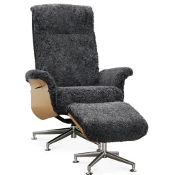 Fåtölj med fotpall fårskinn ek/antracit - Ulla + Fläckborttagare för möbler