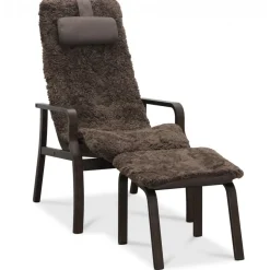 Fåtölj med fotpall fårskinn brun/ek - Frank