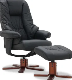 Fåtölj med fotpall i svart Läder/PVC - Comfy