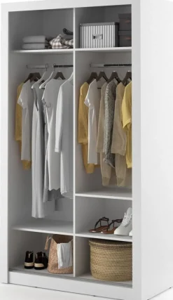 Garderob med skjutdörrar vit 120x215 cm - Mervyn + Möbeltassar