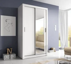 Garderob med skjutdörrar vit 120x215 cm - Mervyn + Möbeltassar