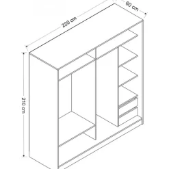 Garderob med spegeldörr, 220x52x210 cm - Brun/vit