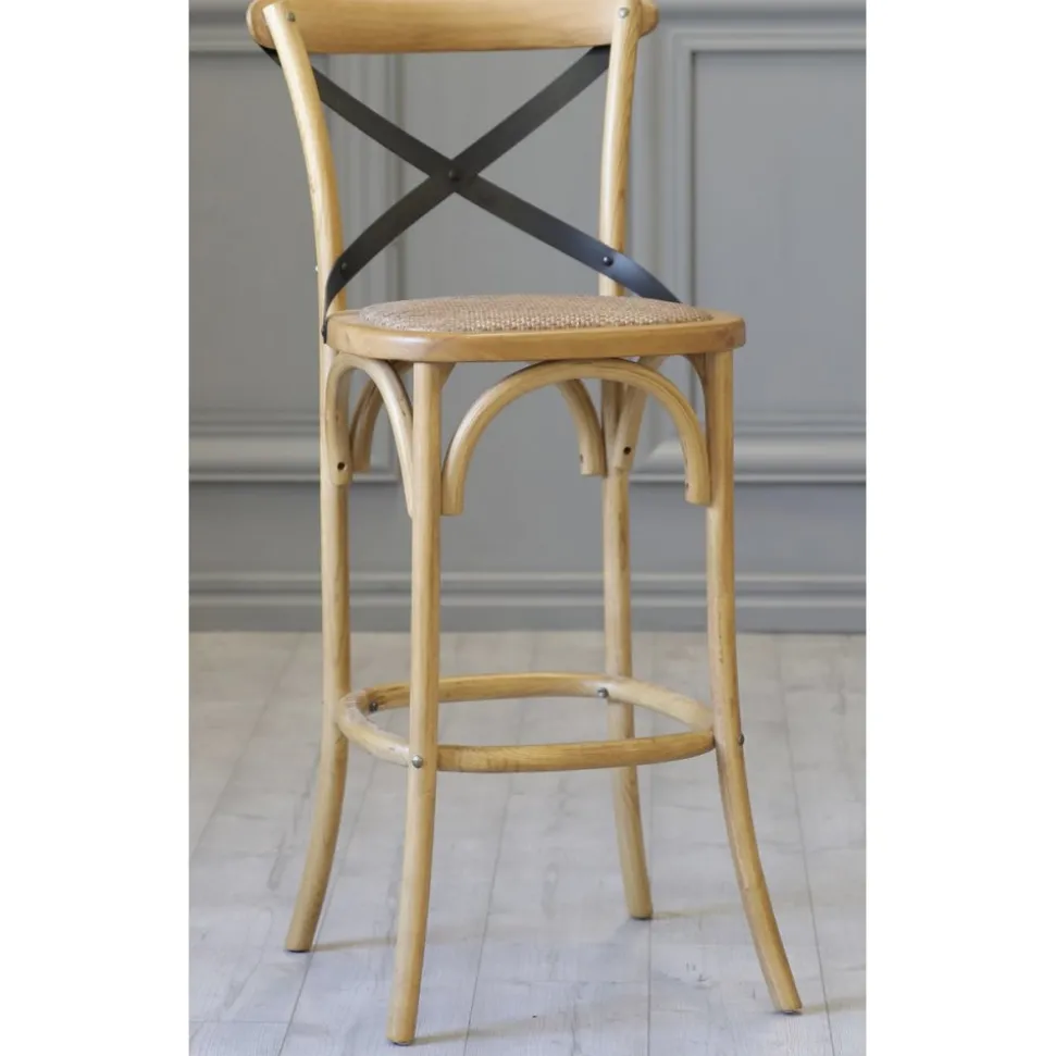 Gaston barstol med kryss i ryggen och rotting sits + Möbeltassar